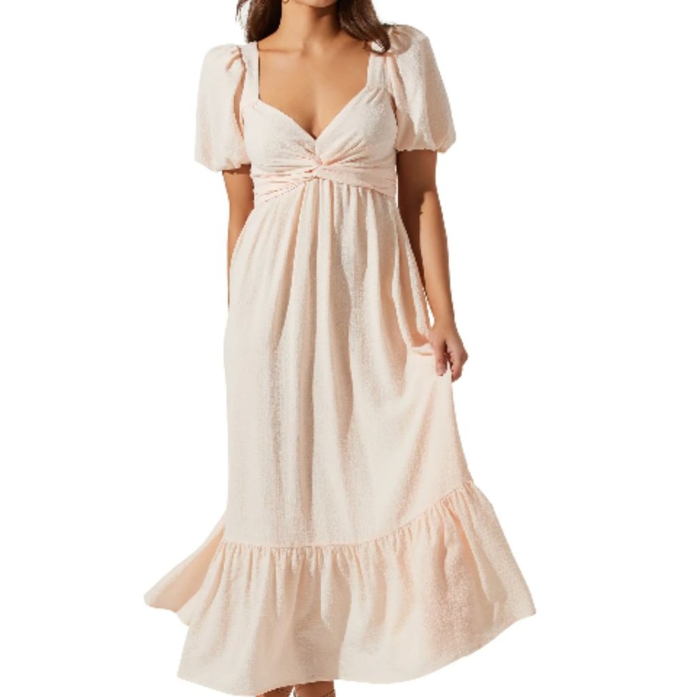 Tie Back Puff Sleeve Midi Dress